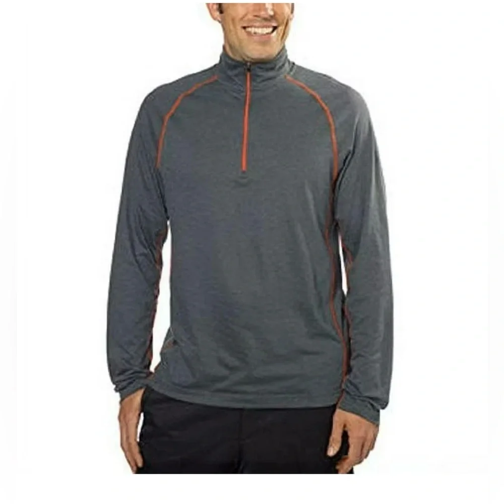 Cloudveil Performance 1/4 Zip Long Sleeve Pullover Men’s M Gray Orange Stitching